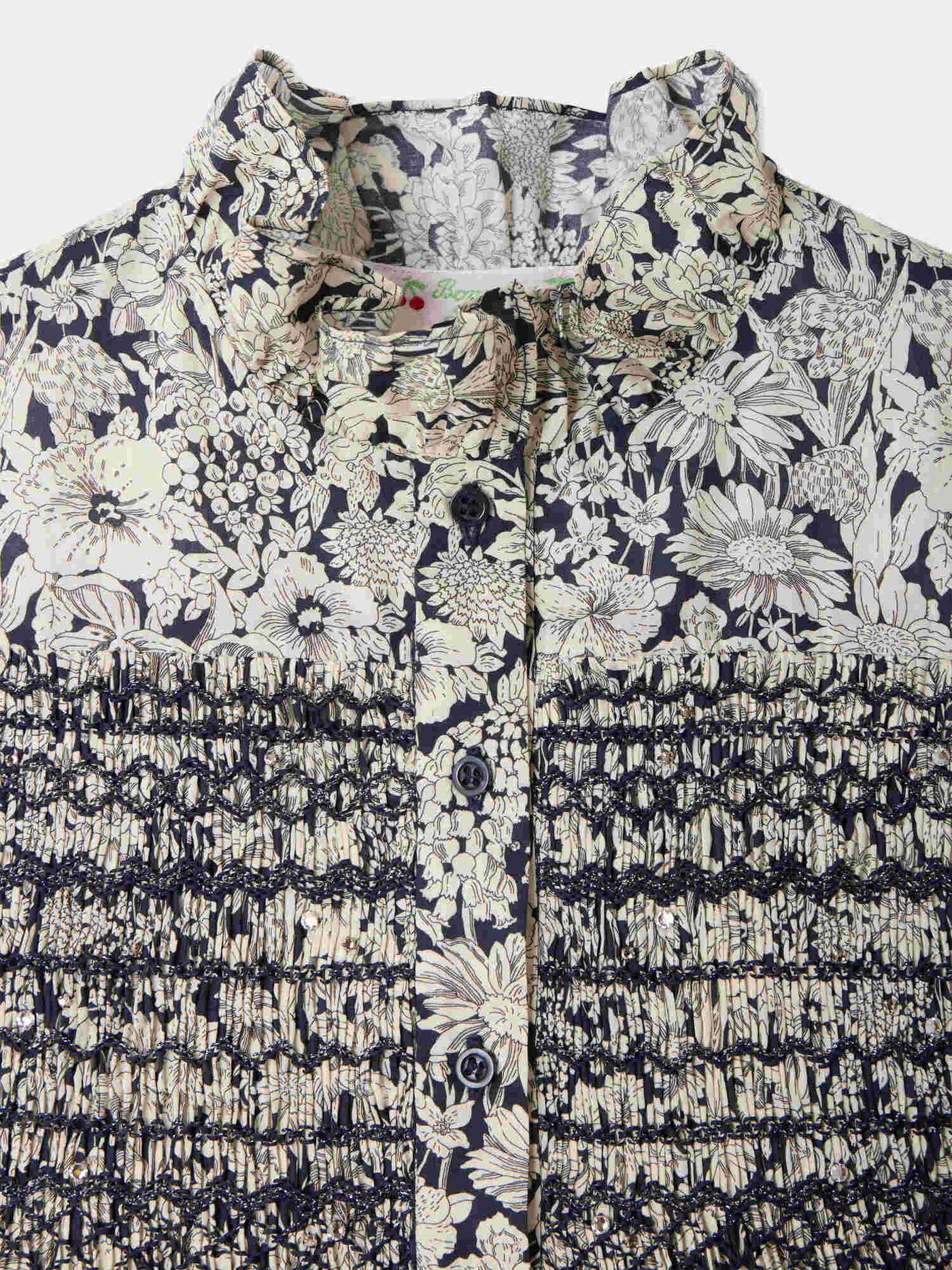 Robe Marjolaine en tissu Liberty smockee et brodee main en coton biologique
