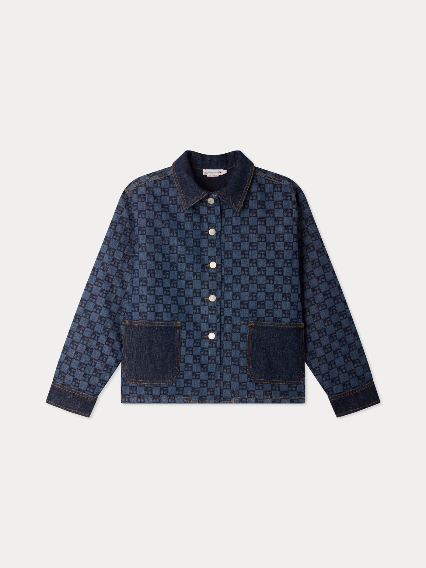 Marity Grown-Up wattierte Jacke mit Bubikragen und Kirsch-Karo-Print aus Bio-Baumwolle
