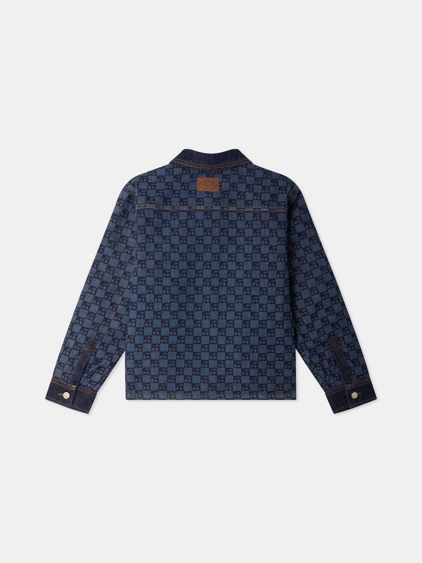 Marity Grown-Up padded jacket with Peter Pan collar and cherry check print in organic cotton