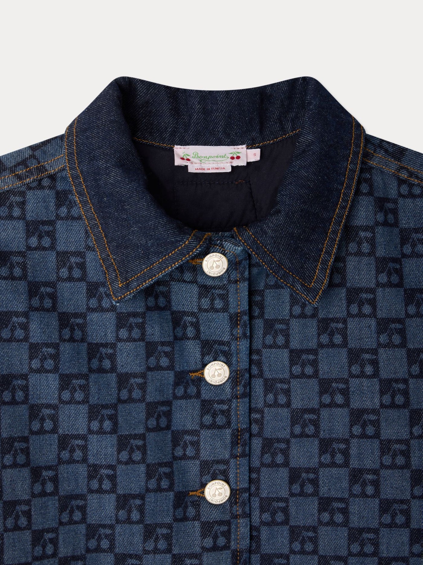 Marity Grown-Up wattierte Jacke mit Bubikragen und Kirsch-Karo-Print aus Bio-Baumwolle