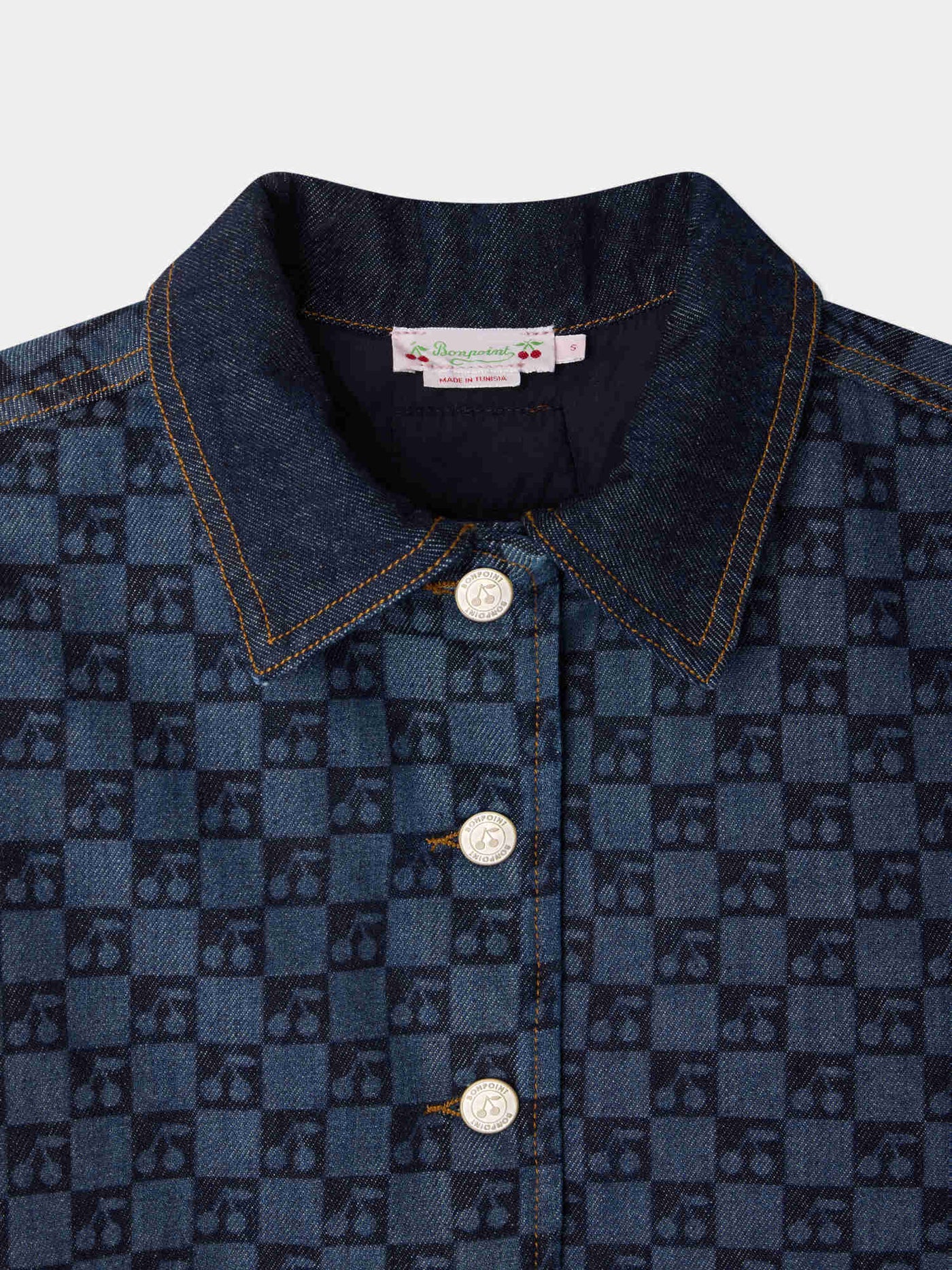 Marity Grown-Up padded jacket with Peter Pan collar and cherry check print in organic cotton