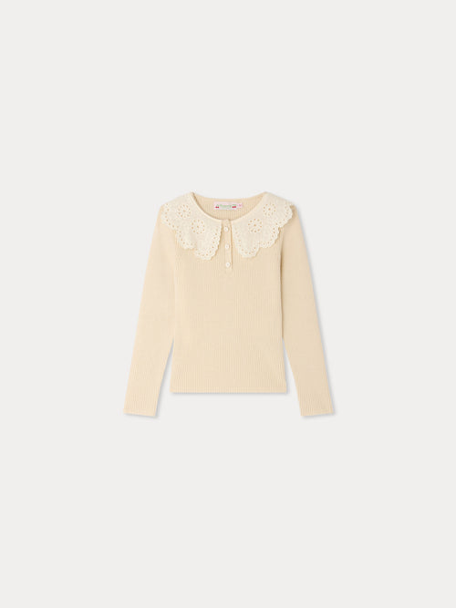 Maud sweater with ruffled Peter Pan collar in wool and cotton