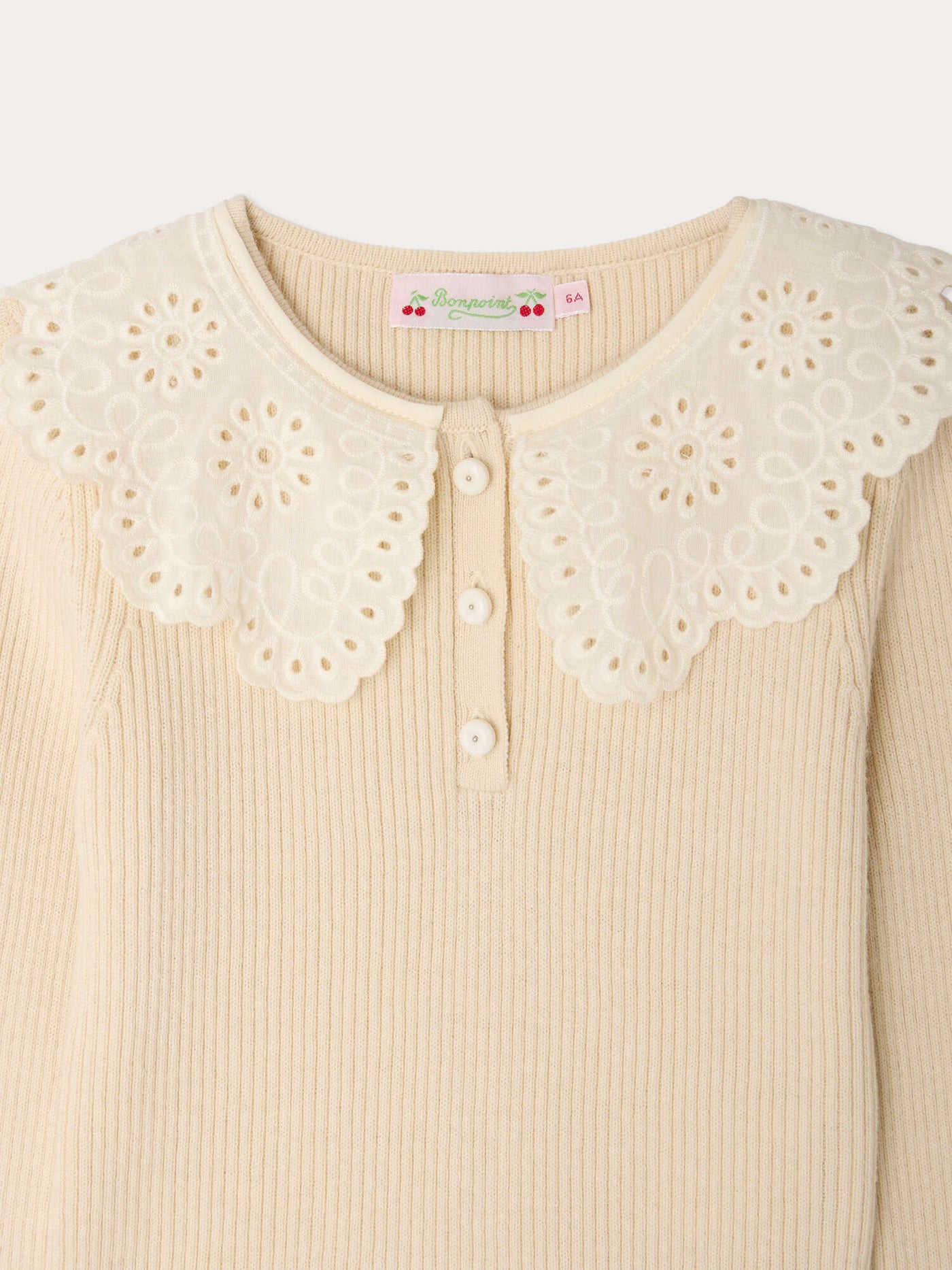 Maud sweater with ruffled Peter Pan collar in wool and cotton