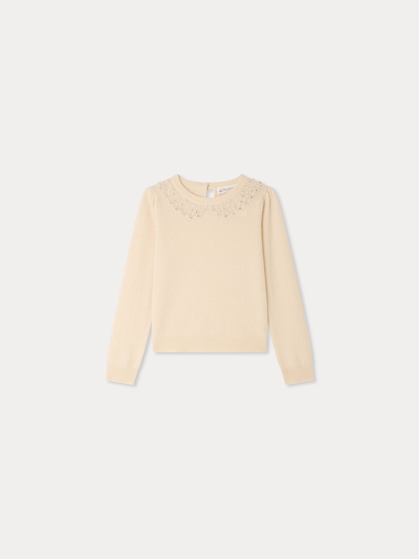 Pull Maonie faux col perles brodees main en cachemire