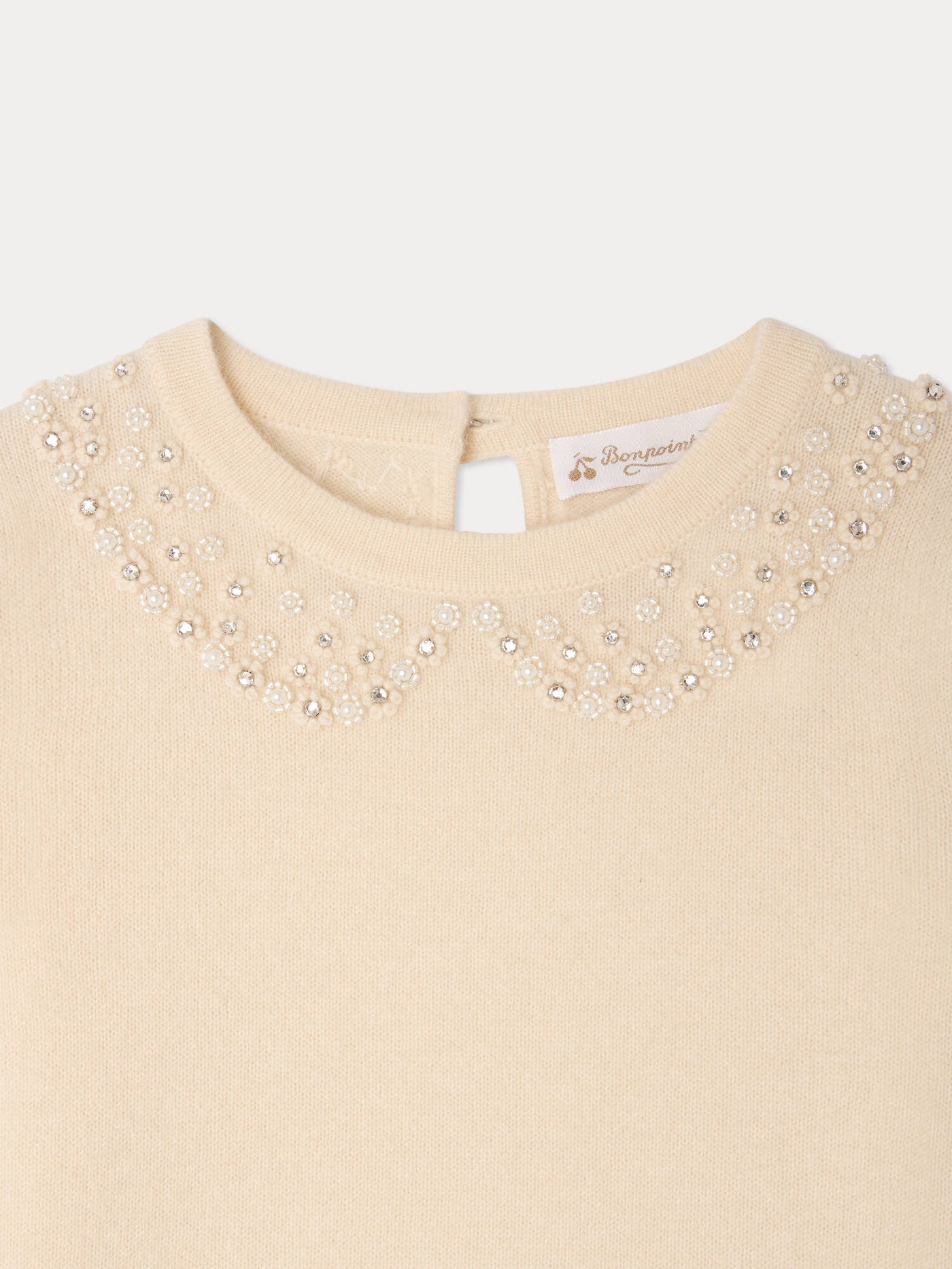 Pull Maonie faux col perles brodees main en cachemire
