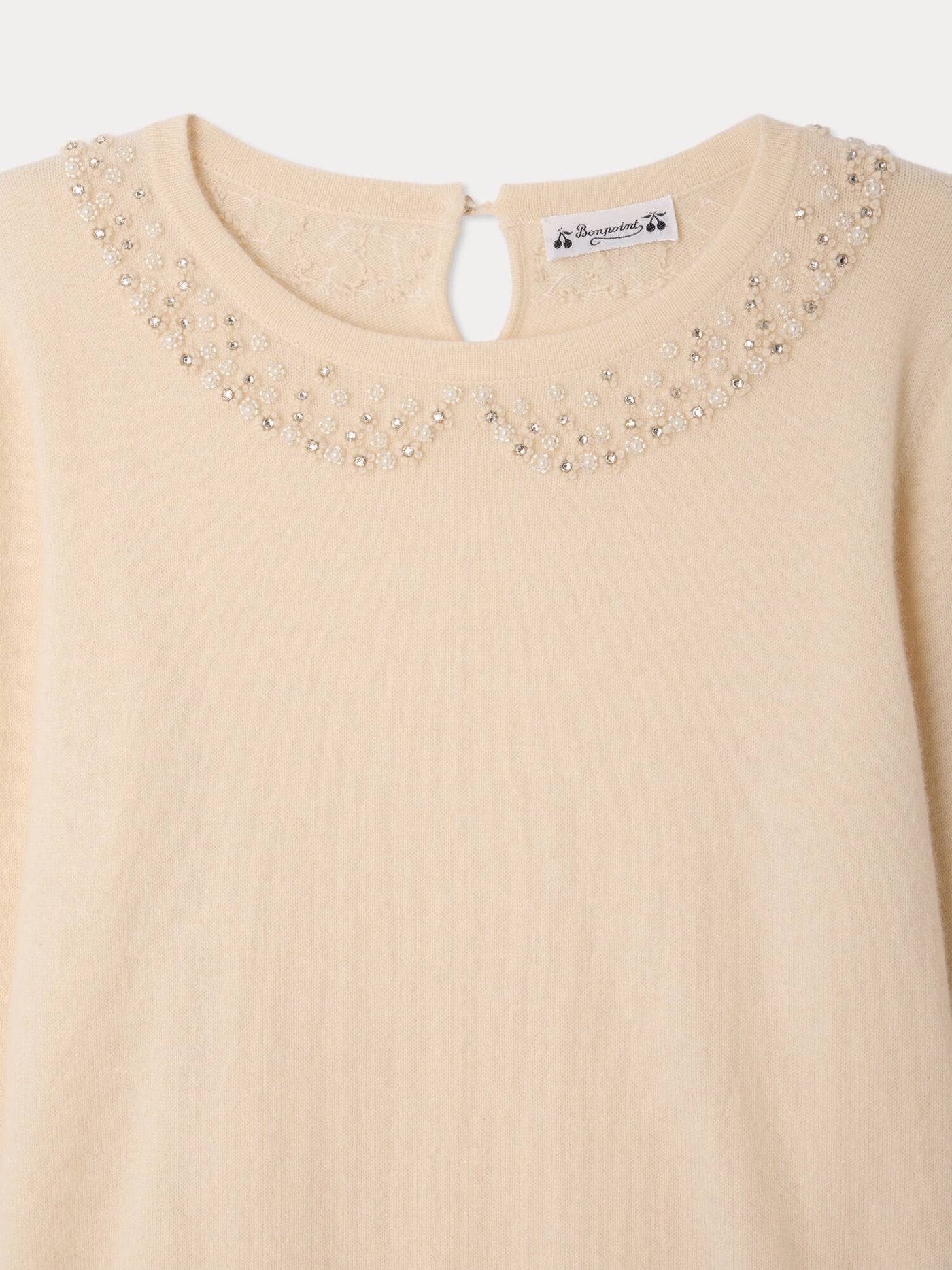 Maonie Grown-Up Kaschmirpullover mit Kunstkragen und handbestickten Perlen