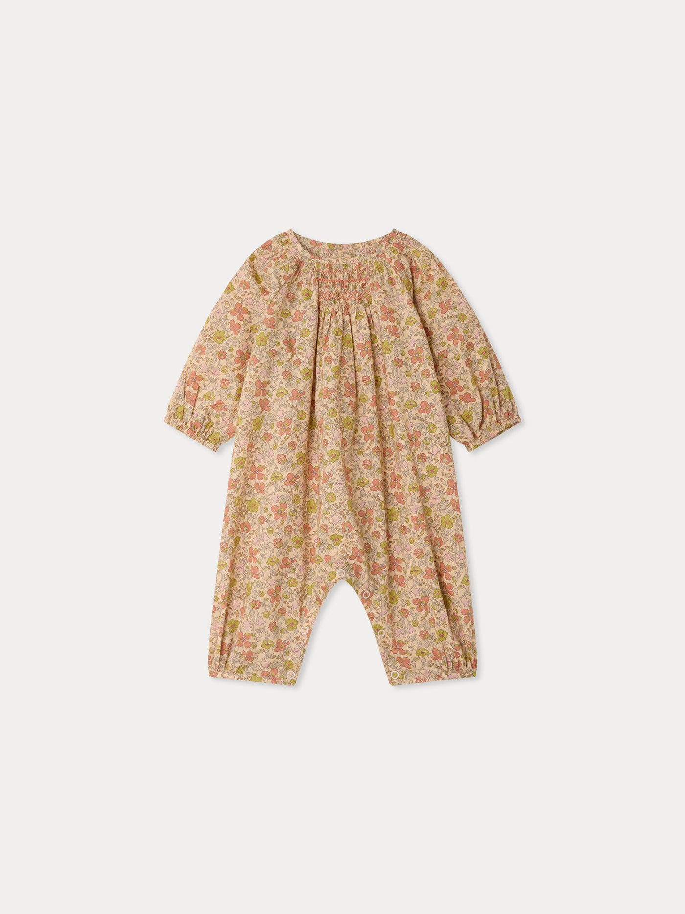 Overall Jia aus gesmoktem handbestickten Liberty-Stoff Bio-Baumwolle