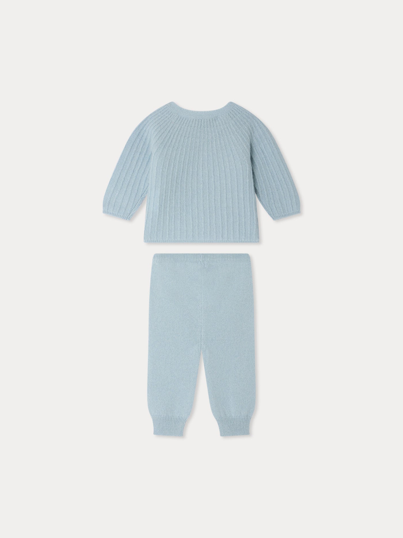 Set Ging blau mit Fantasie-Strickmuster aus Kaschmir