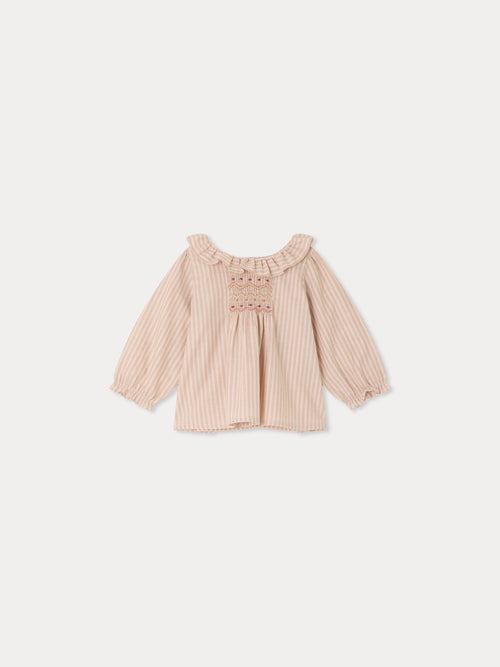 Mulietti baby striped blouse with smocked and hand-embroidered in organic cotton