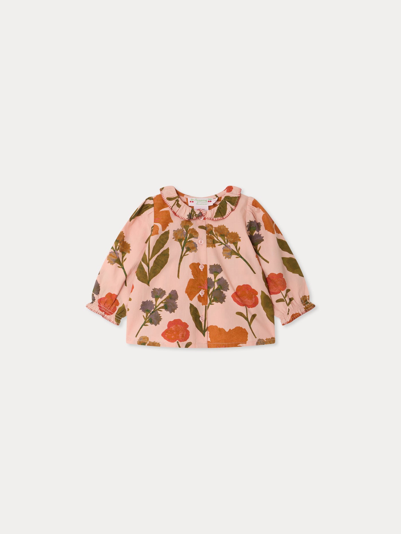 Baby-Bluse Jojoba mit handbesticktem Kragen und Blumendruck aus Bio-Baumwolle