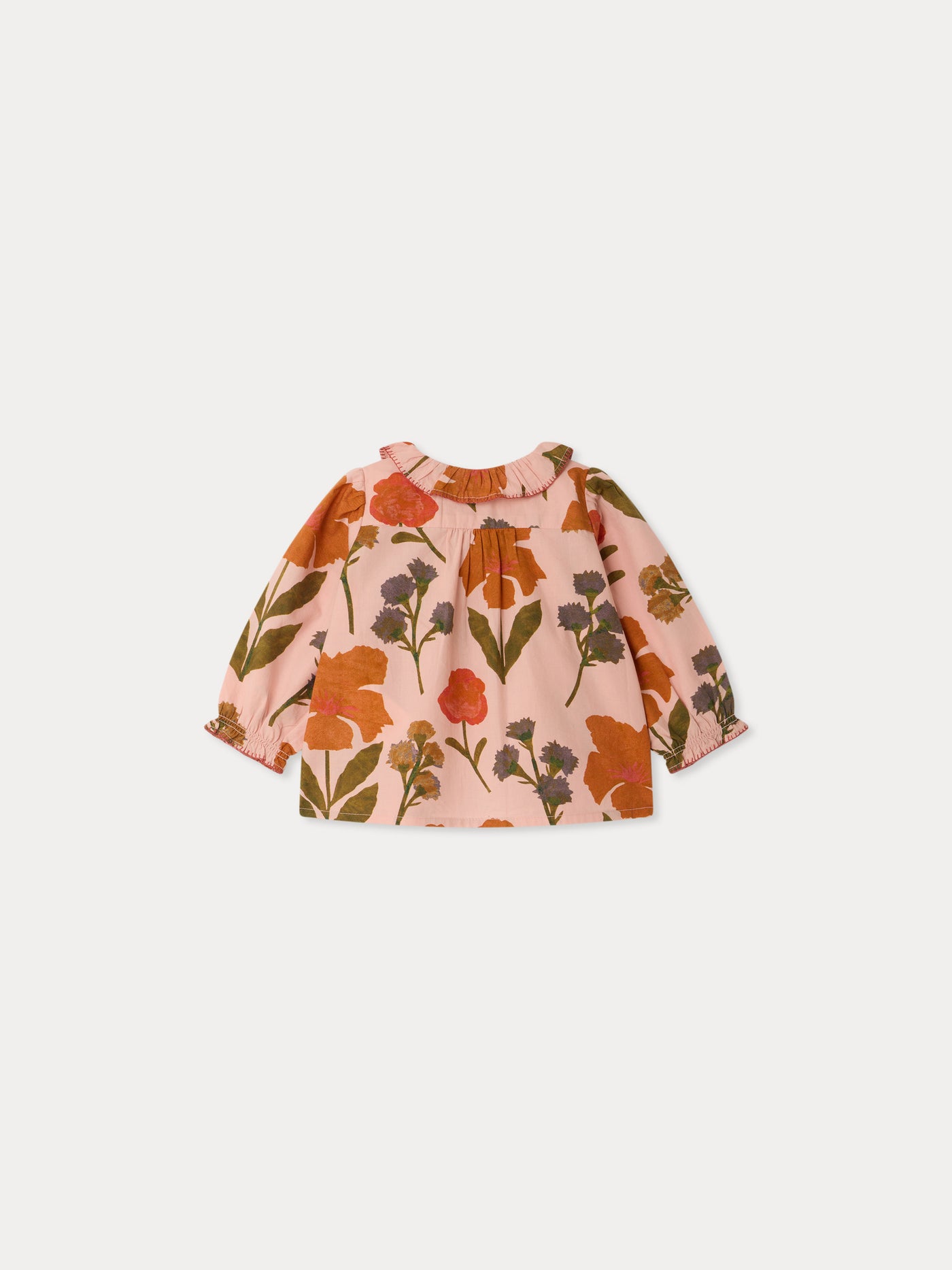 Baby-Bluse Jojoba mit handbesticktem Kragen und Blumendruck aus Bio-Baumwolle