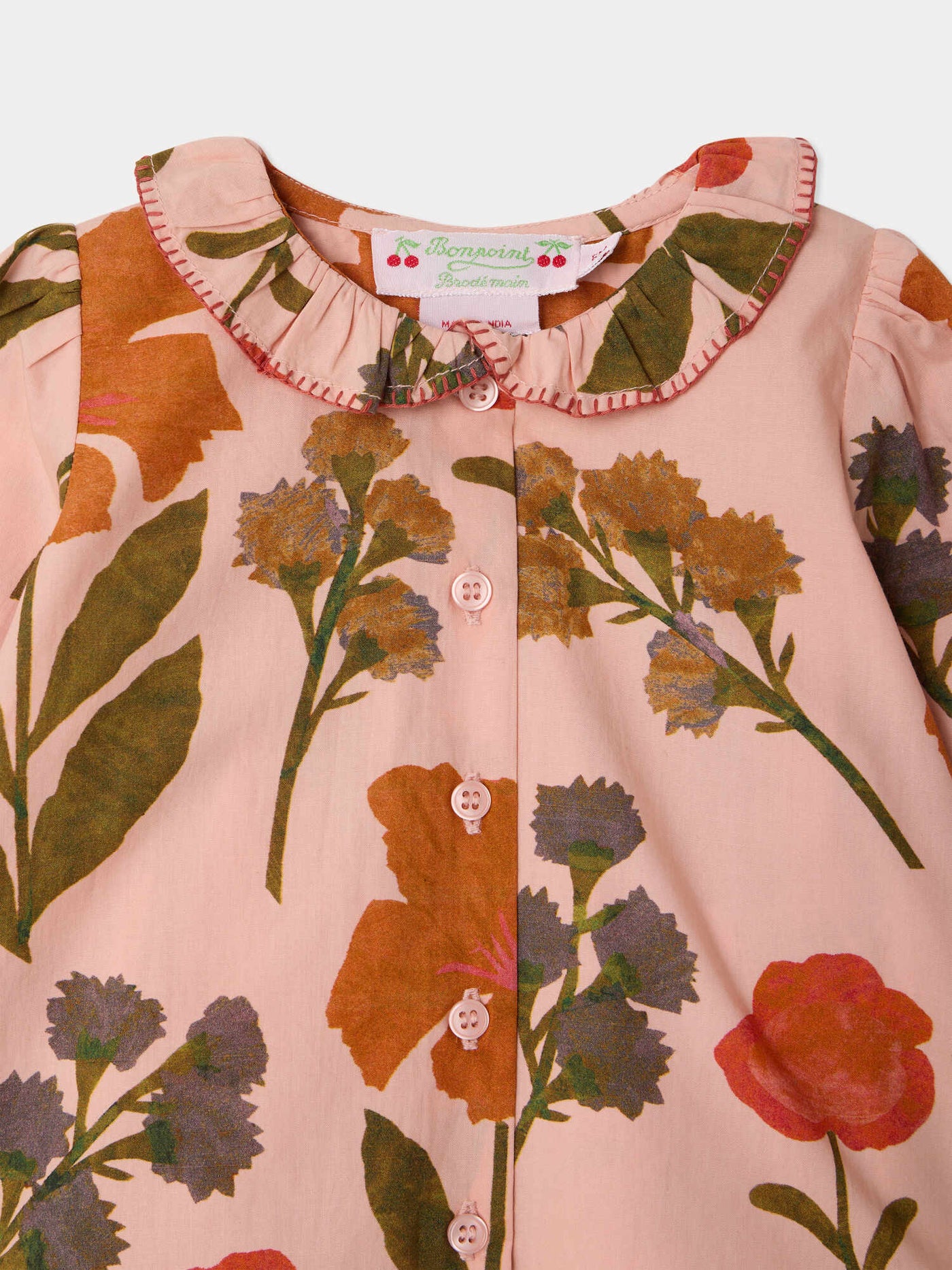 Baby-Bluse Jojoba mit handbesticktem Kragen und Blumendruck aus Bio-Baumwolle