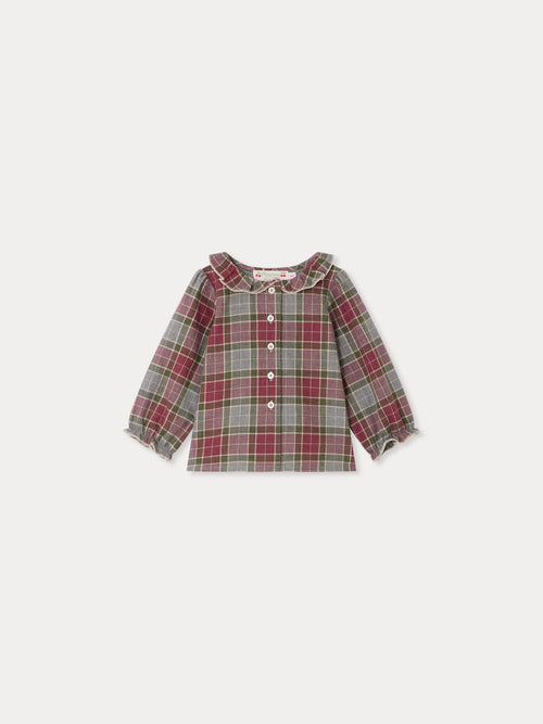 Jojoba baby blouse with hand-embroidered collar and multicoloured check