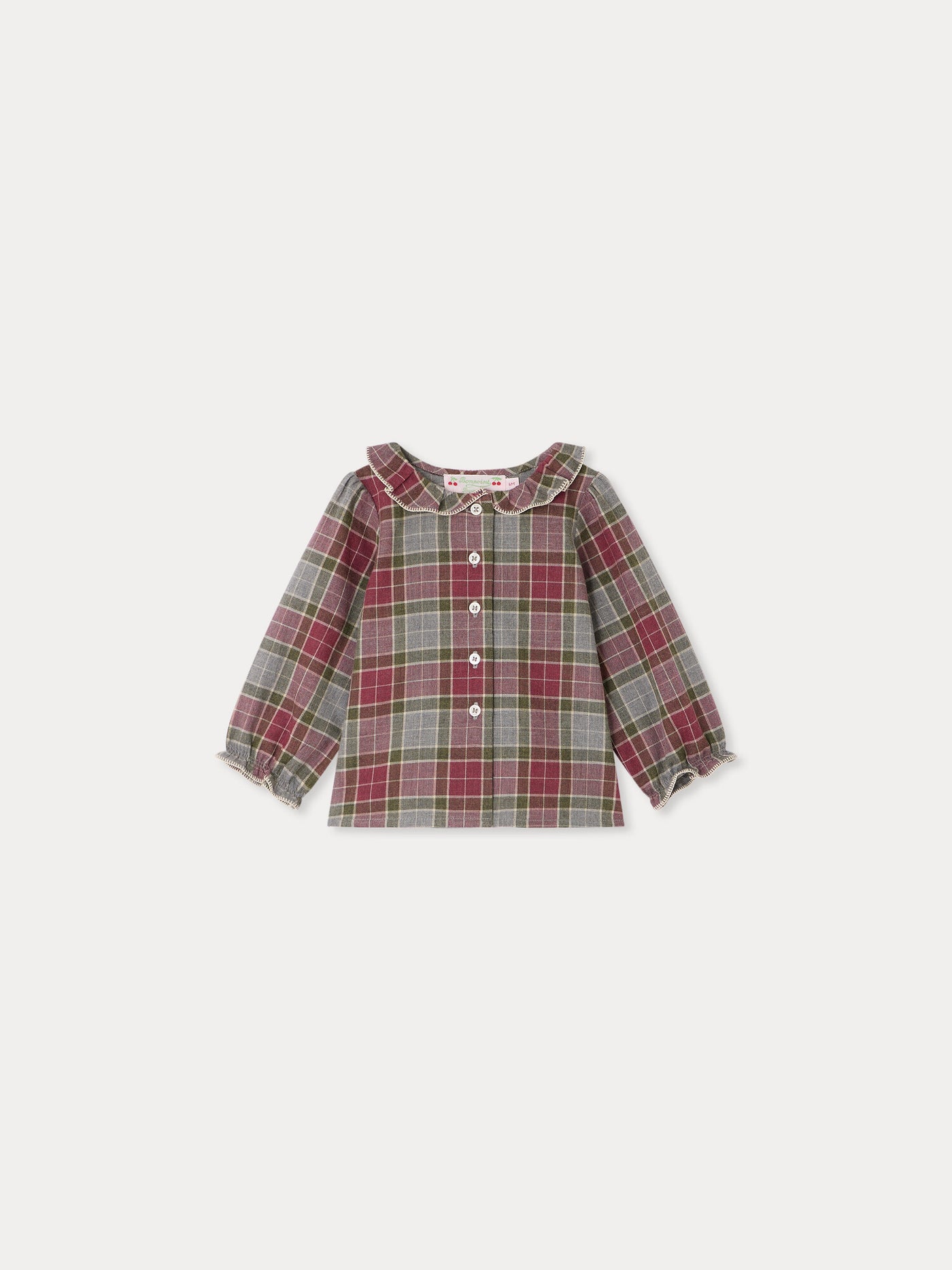 Blouse bébé Jojoba à col brodé main et carreaux multicolores