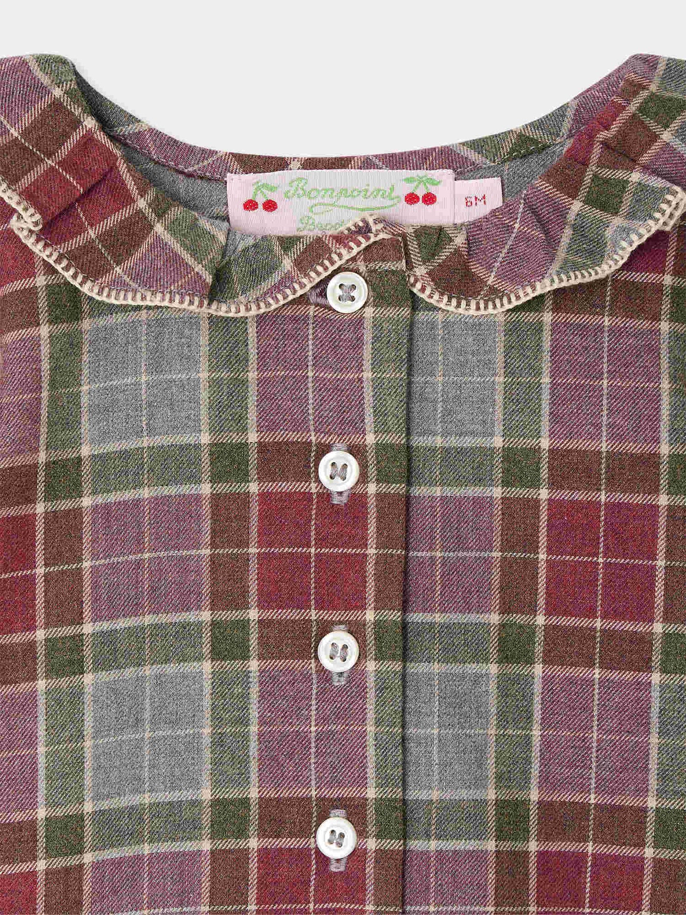 Blouse bébé Jojoba à col brodé main et carreaux multicolores