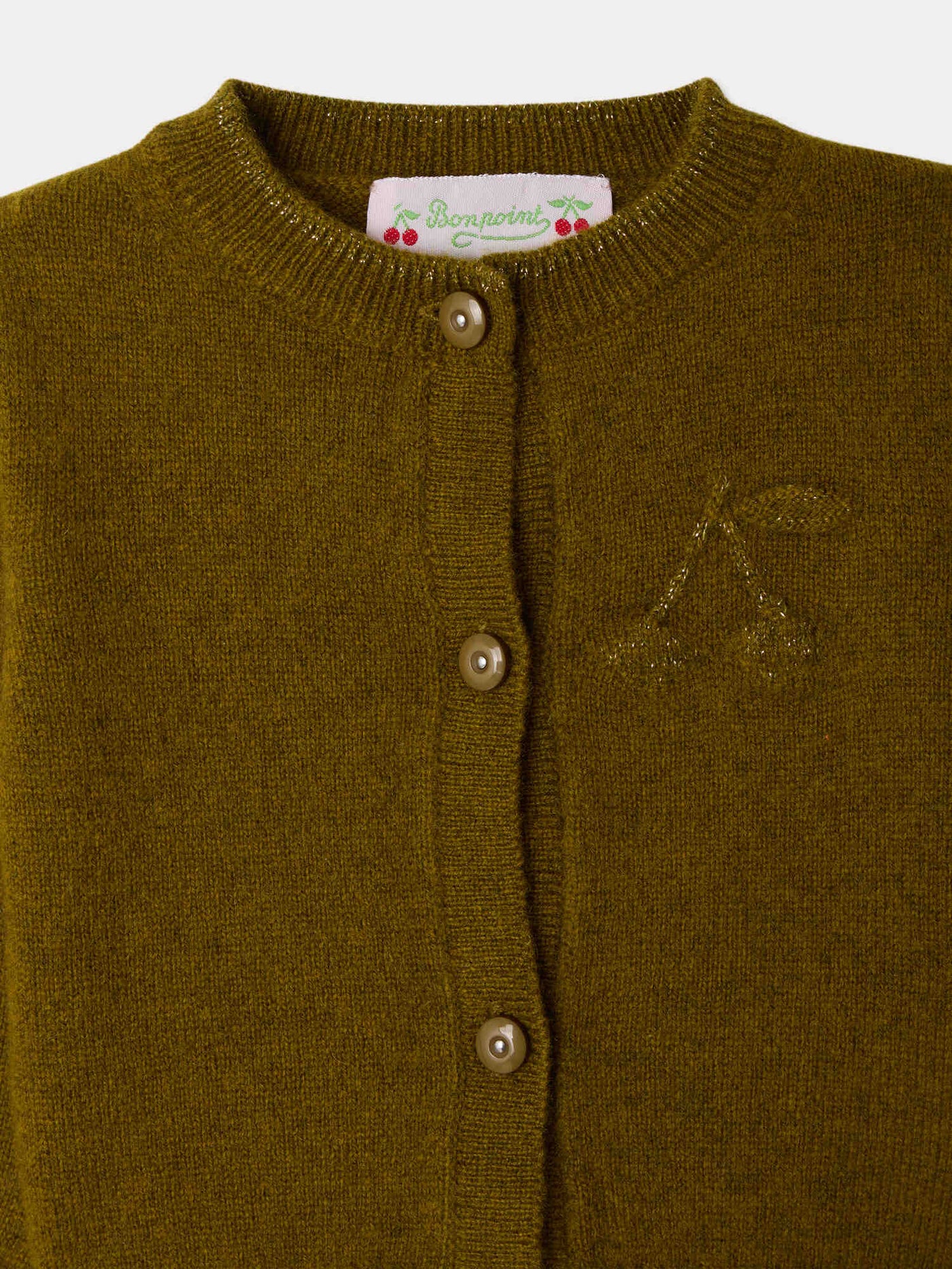 Cardigan neonato Mialina ricamato con ciliegie in cashmere