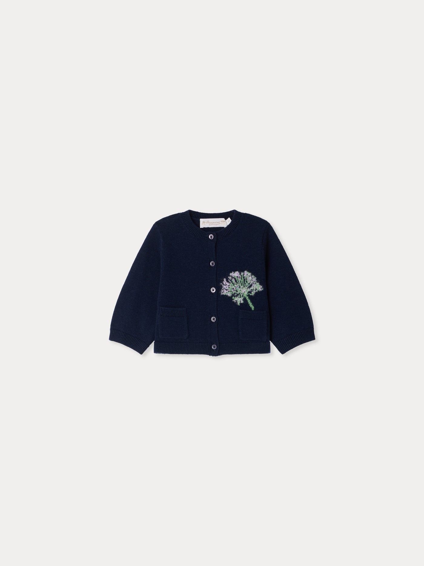 Bonpoint x MoMA cardigan bébé Mibou fleur en intarsia
