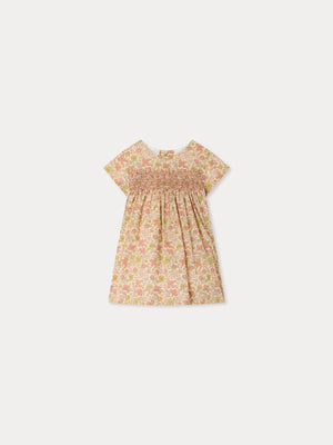 Robe bébé Maruska en tissu Liberty smockée et brodée main en coton biologique