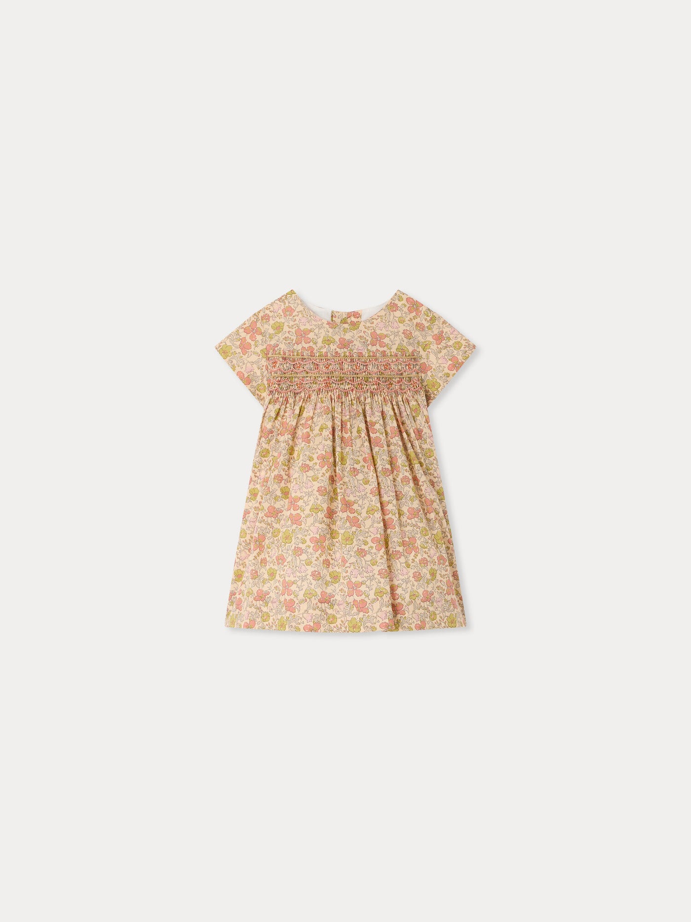 Robe bébé Maruska en tissu Liberty smockée et brodée main en coton biologique