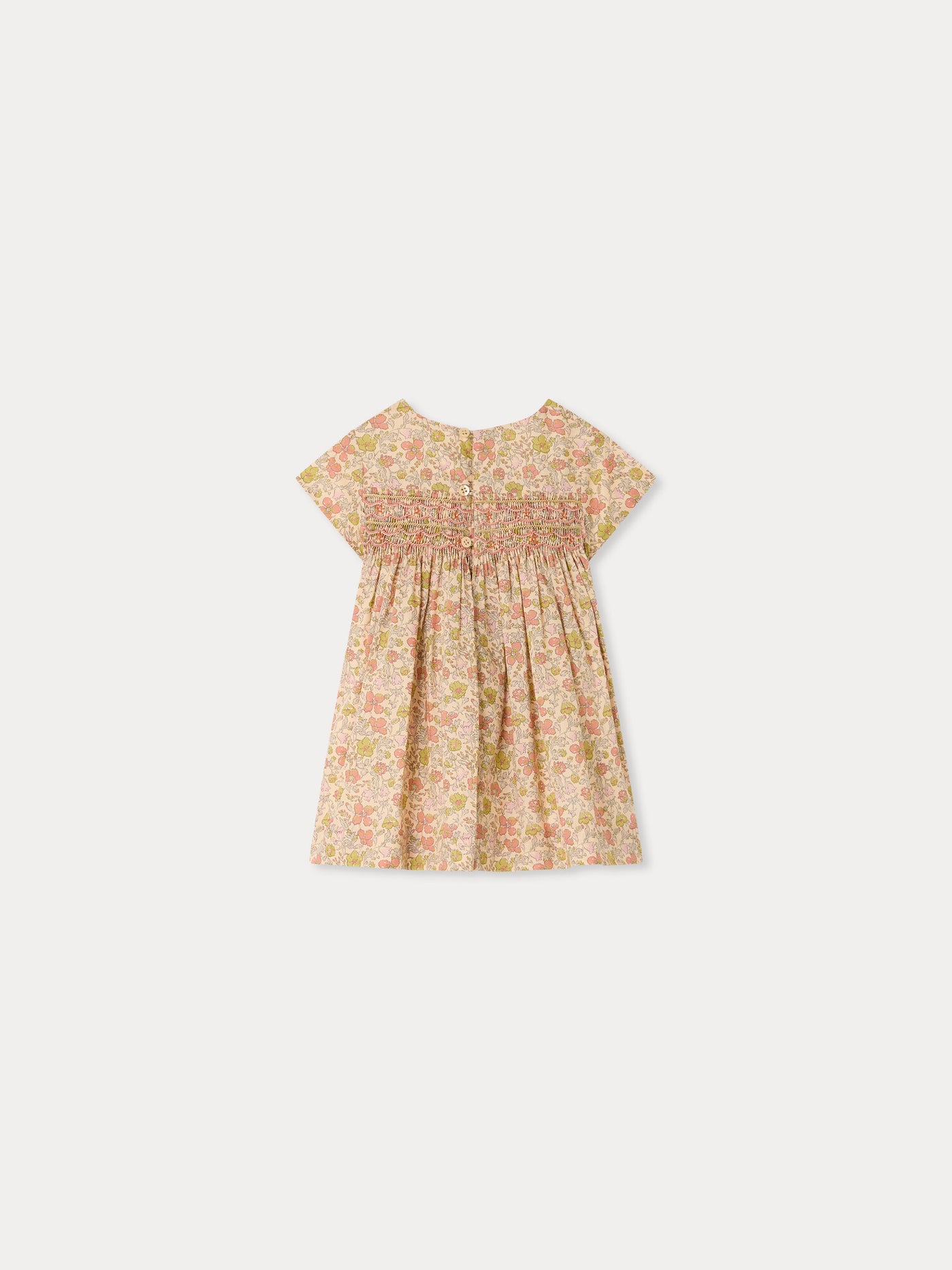 Robe bébé Maruska en tissu Liberty smockée et brodée main en coton biologique