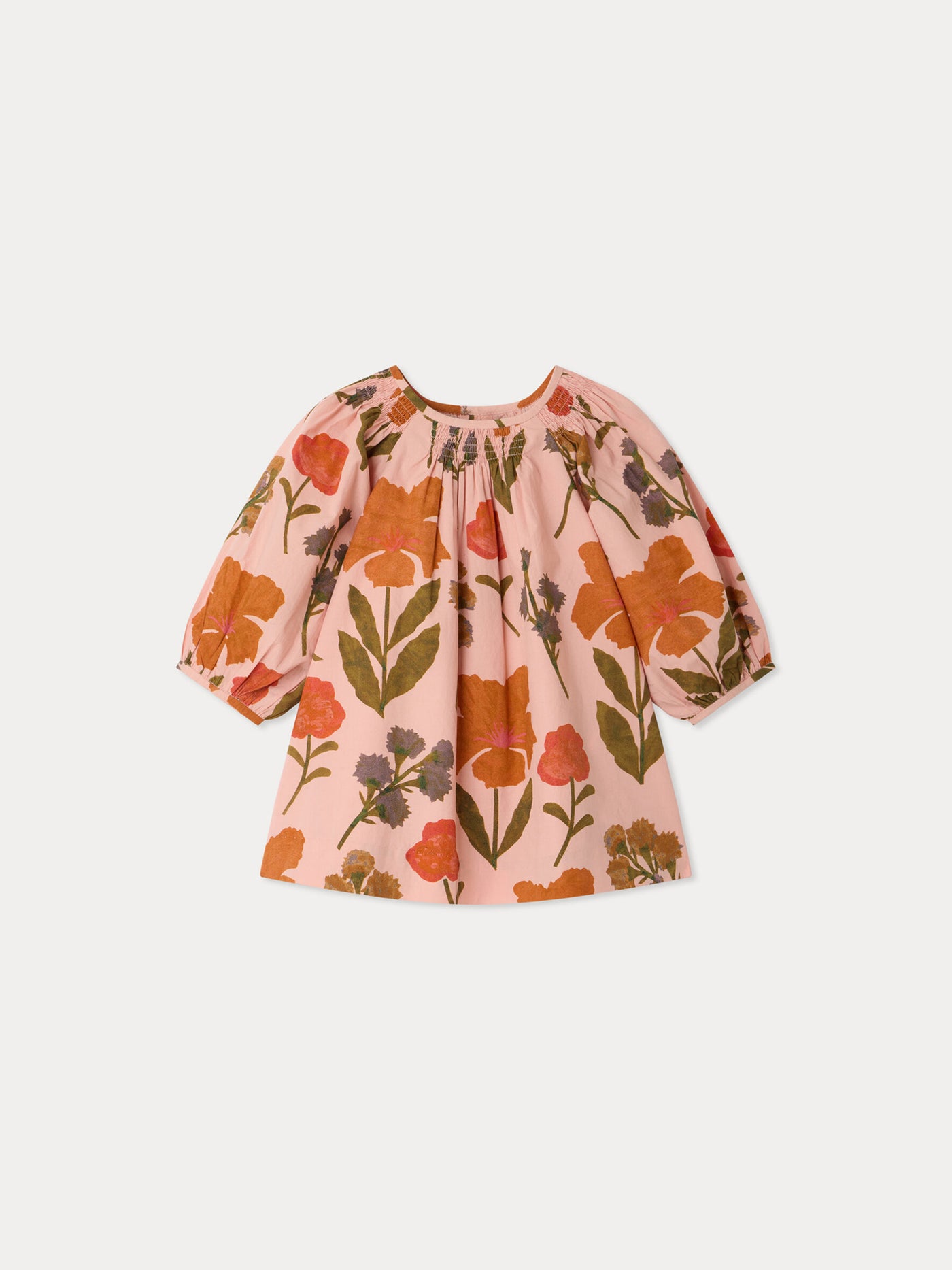 Robe bébé Muce smockée et imprimée fleurs en coton biologique