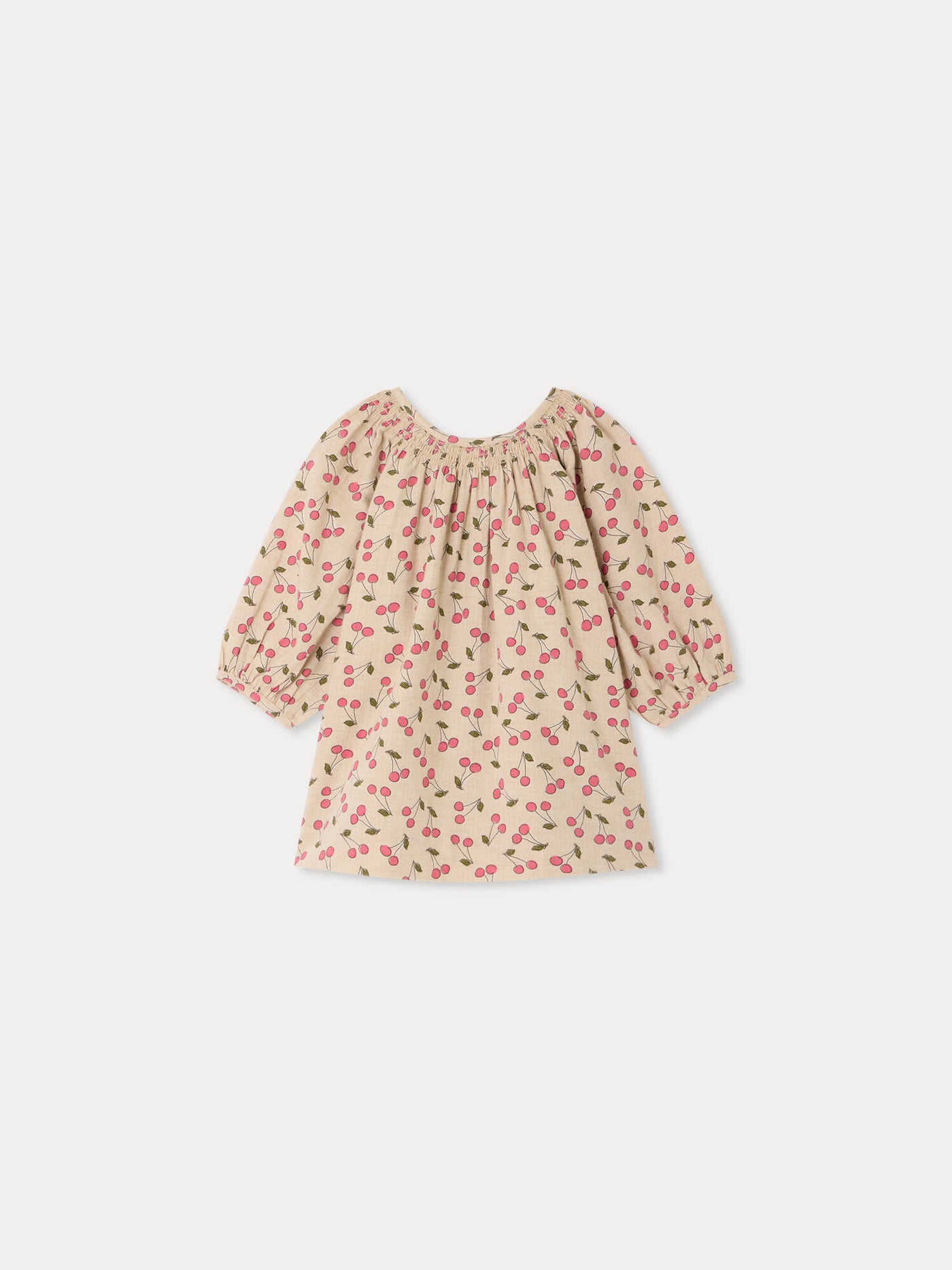 Muce Baby-Kleid, gesmokt, Kirschprint, Bio-Baumwolle