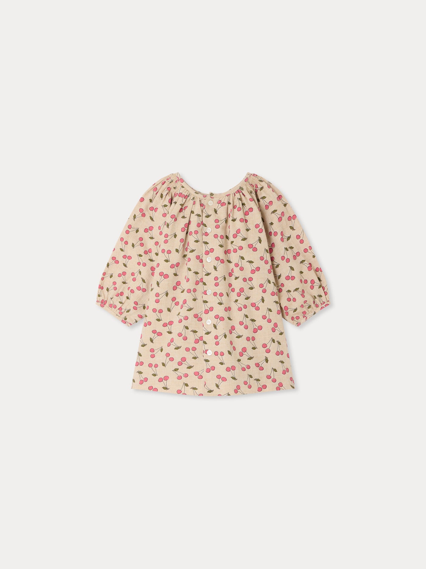 Muce Baby-Kleid, gesmokt, Kirschprint, Bio-Baumwolle