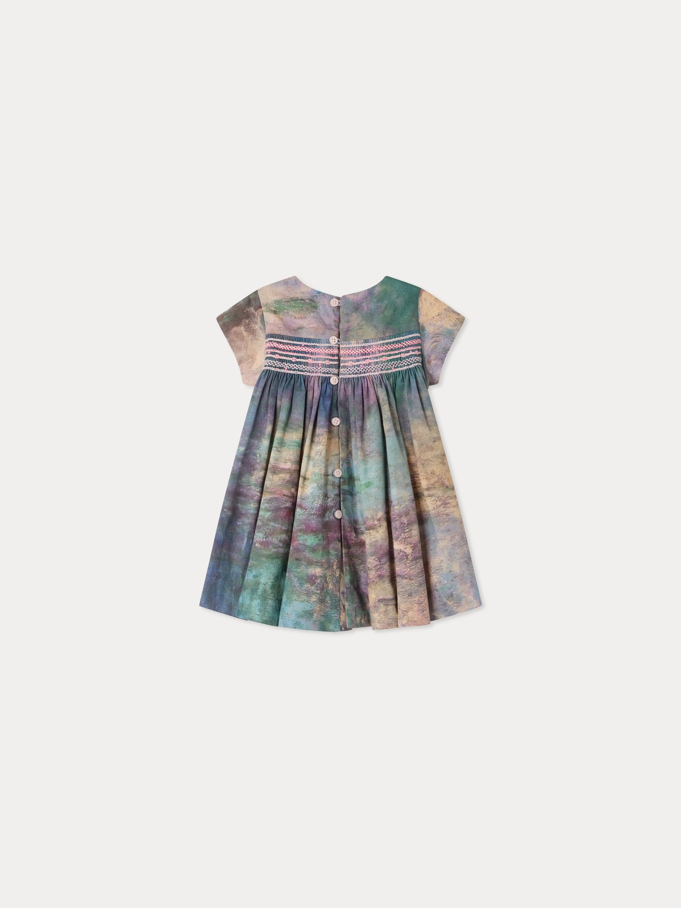 Bonpoint x MoMA robe bébé Maruska smockée et brodée main en coton biologique