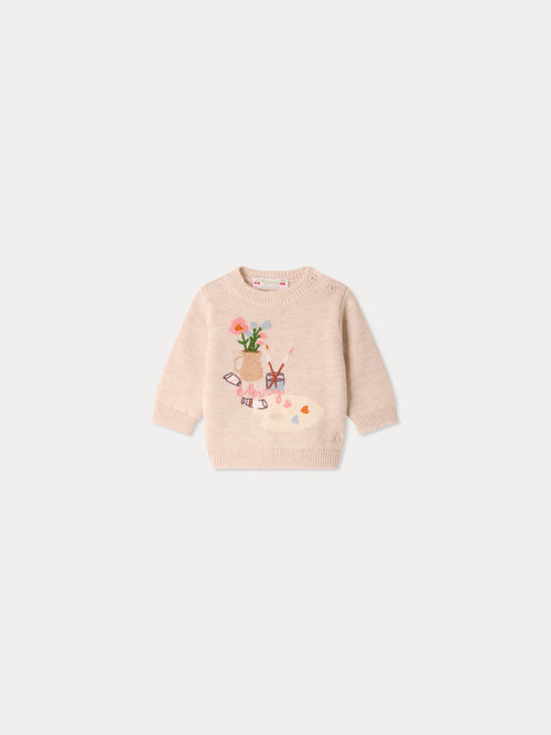 Almire baby sweater with hand embroidered painter's workshop