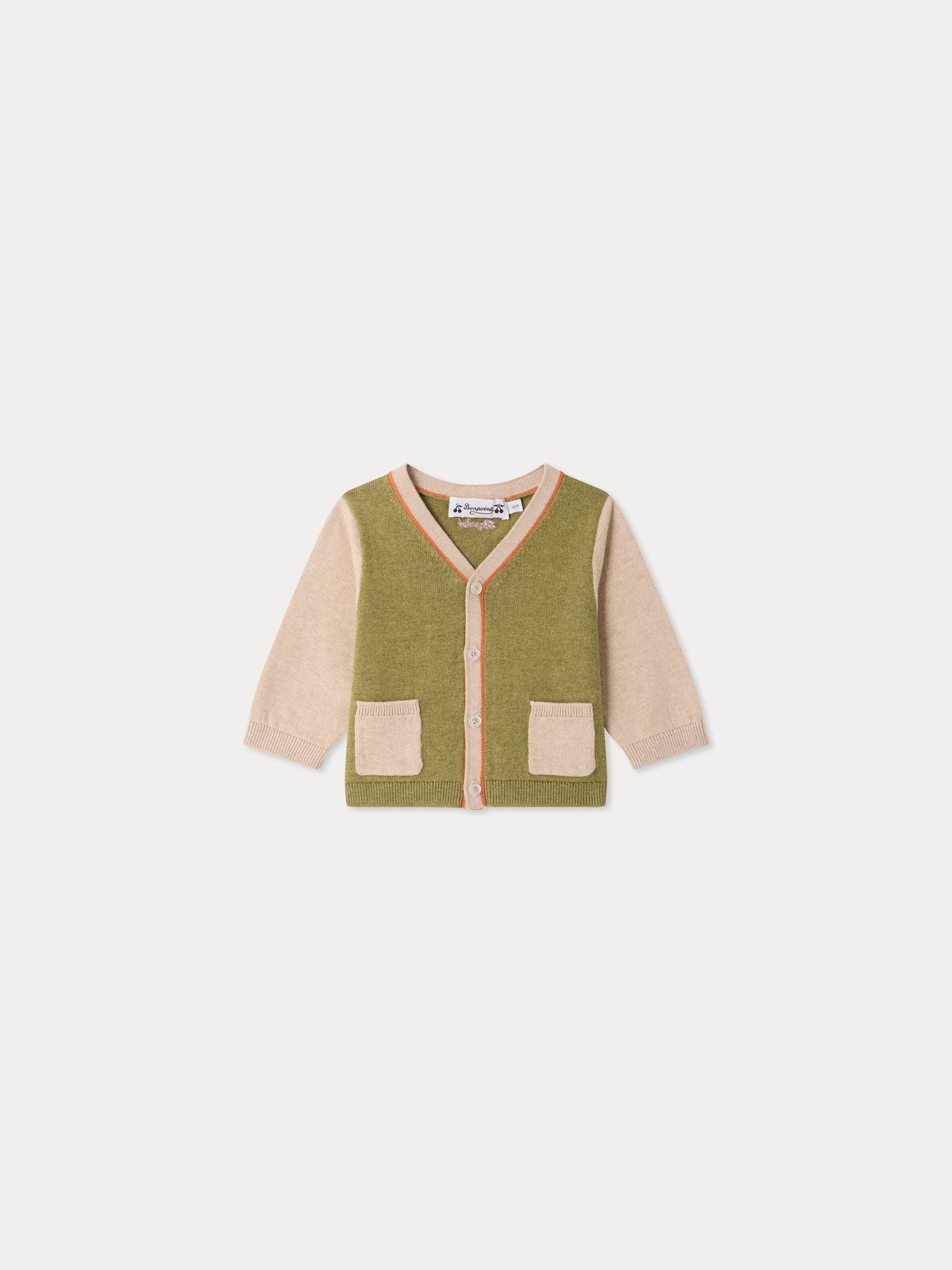 Cardigan bébé Tahiel col V en coton biologique et cachemire