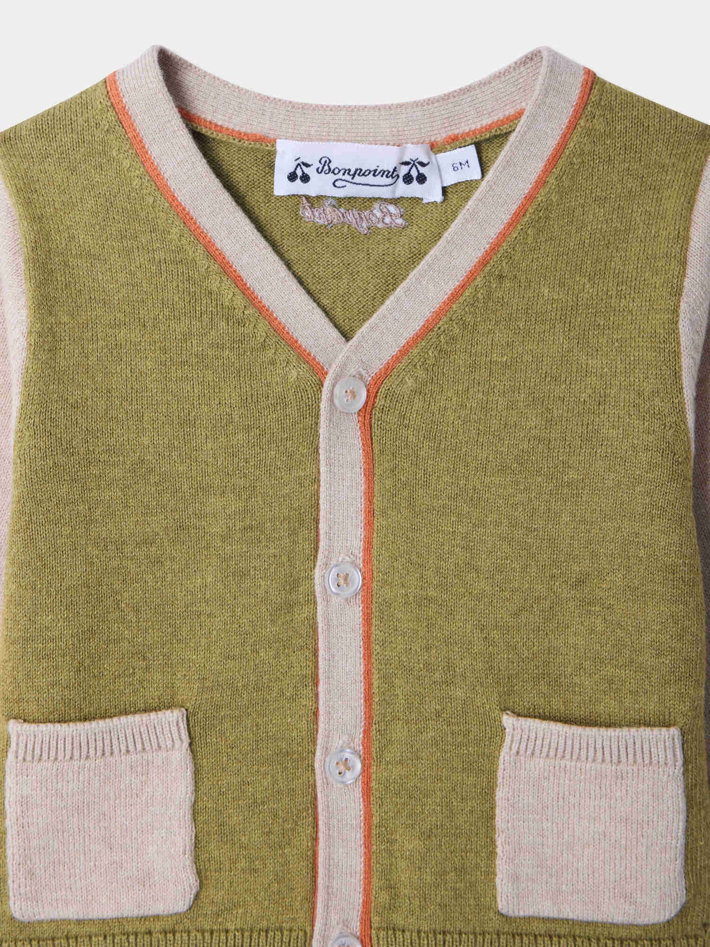 Cardigan bébé Tahiel col V en coton biologique et cachemire
