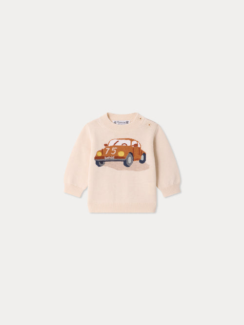 Baby-Pullover Almire mit handbesticktem Auto-Motiv
