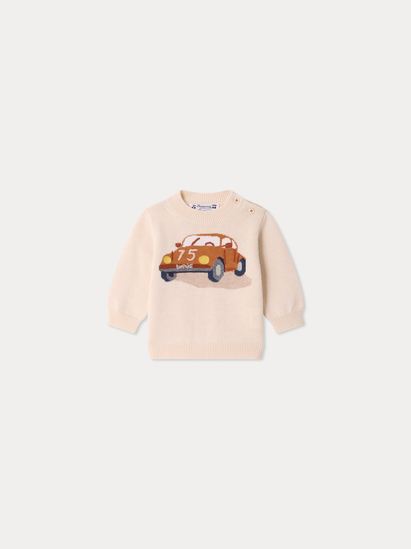 Baby-Pullover Almire mit handbesticktem Auto-Motiv