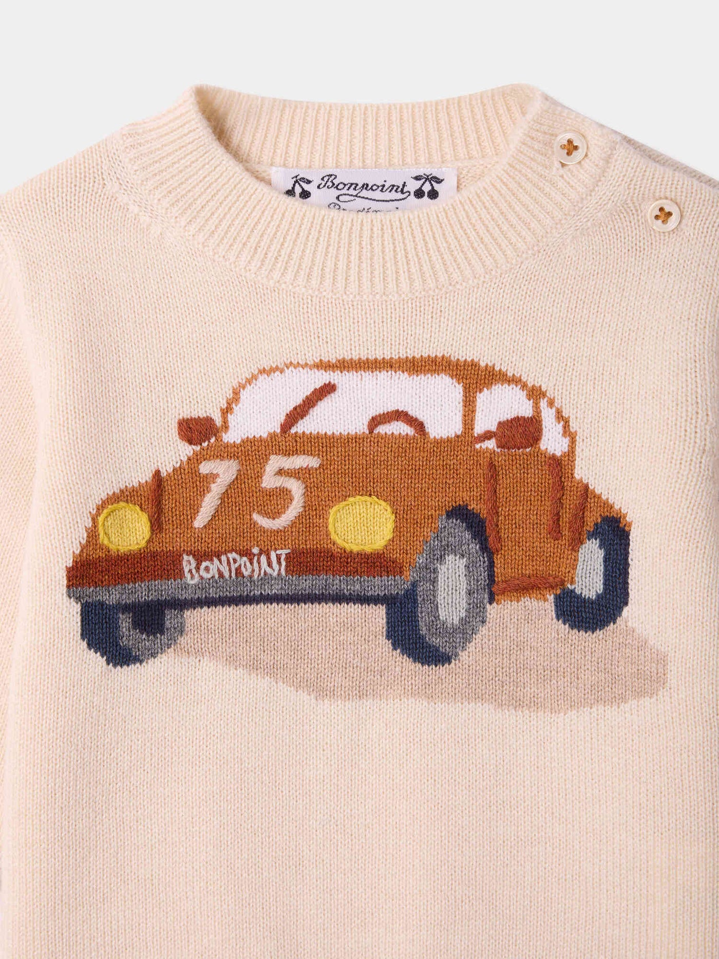 Baby-Pullover Almire mit handbesticktem Auto-Motiv