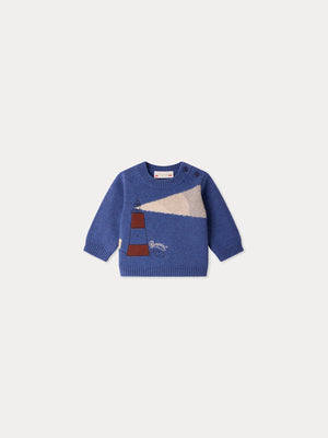 Baby-Pullover Almire mit besticktem Leuchtturm aus Wolle