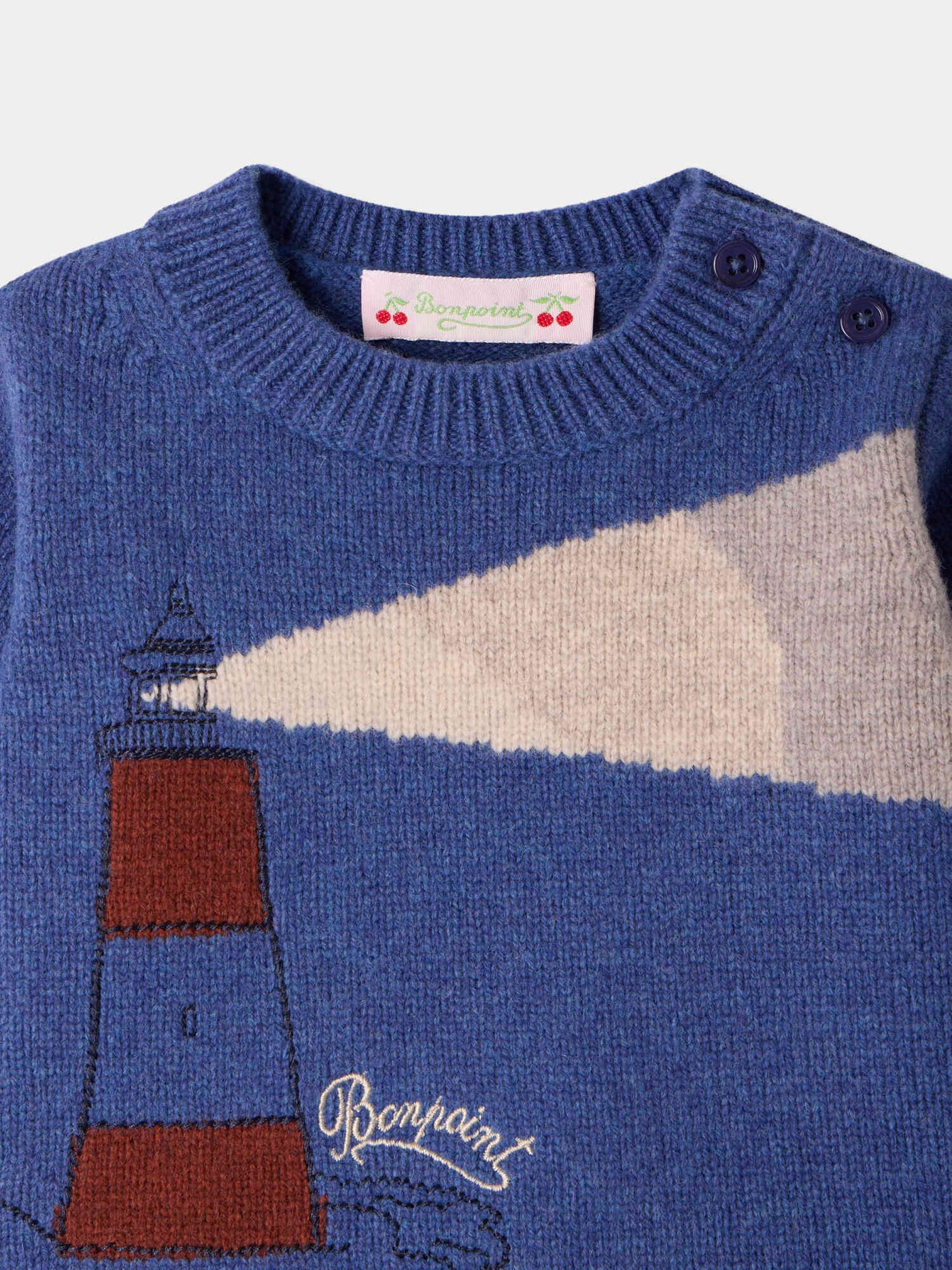 Baby-Pullover Almire mit besticktem Leuchtturm aus Wolle