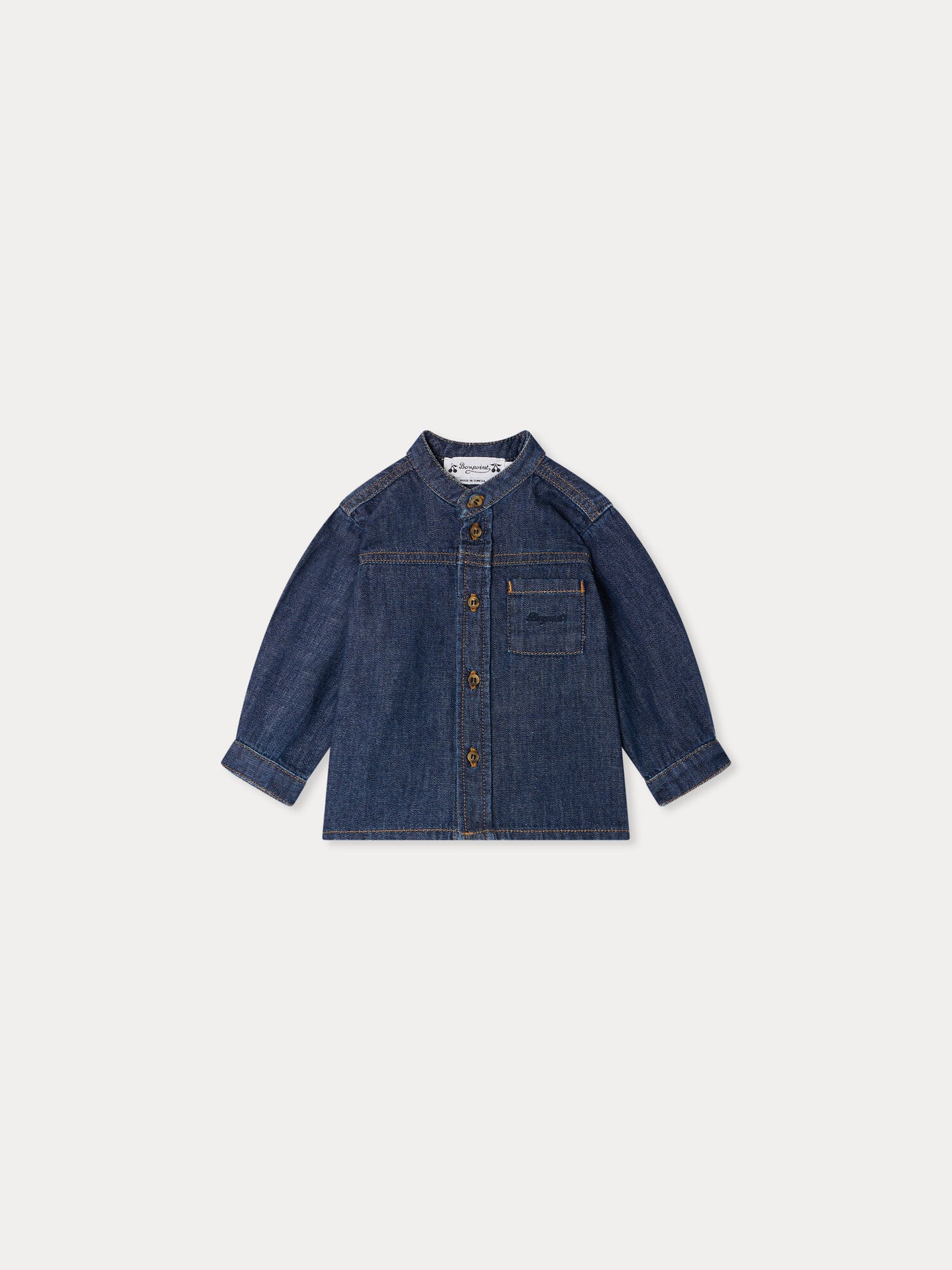 Chemise bébé Jace à col mao et poche brodée en coton biologique