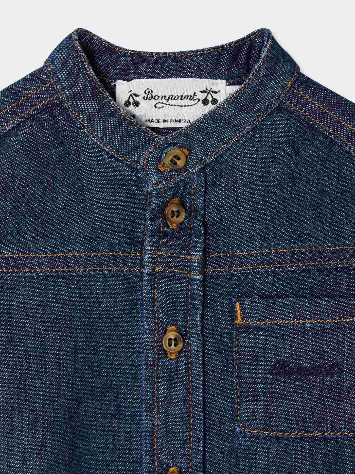 Chemise bébé Jace à col mao et poche brodée en coton biologique