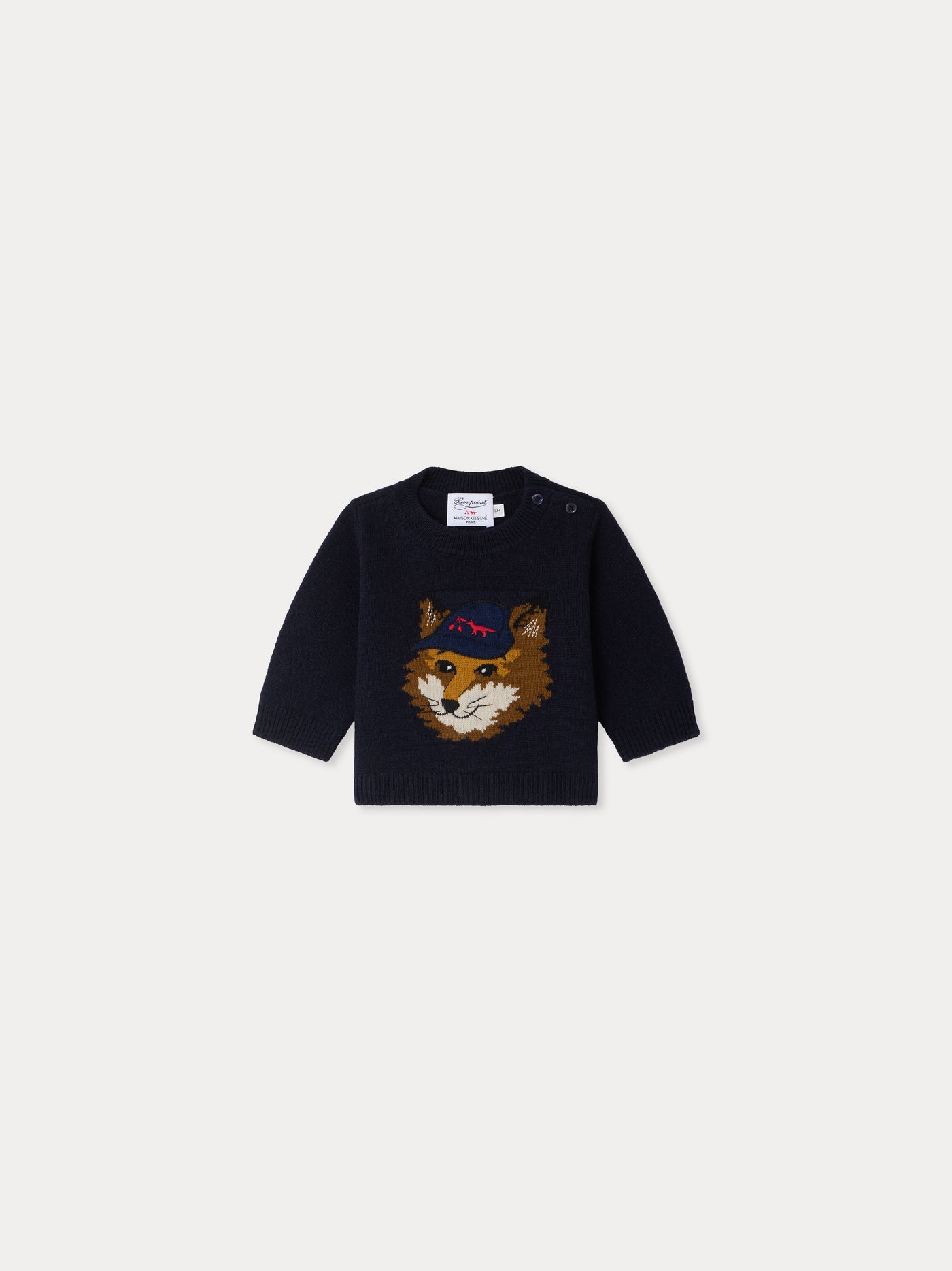 Bonpoint x Maison Kitsuné jersey bebé Almire bordado de zorro de lana