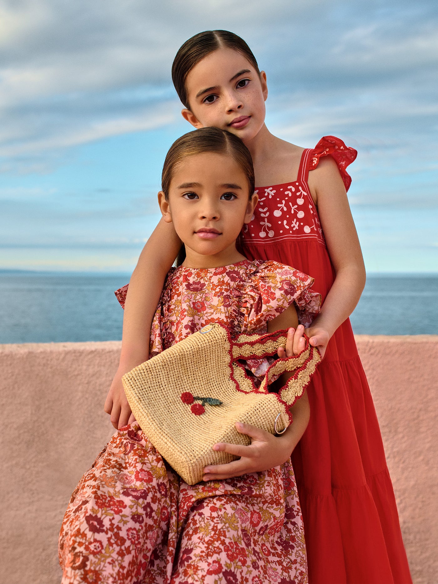 Cora hand-embroidered dress with ruffles in organic cotton