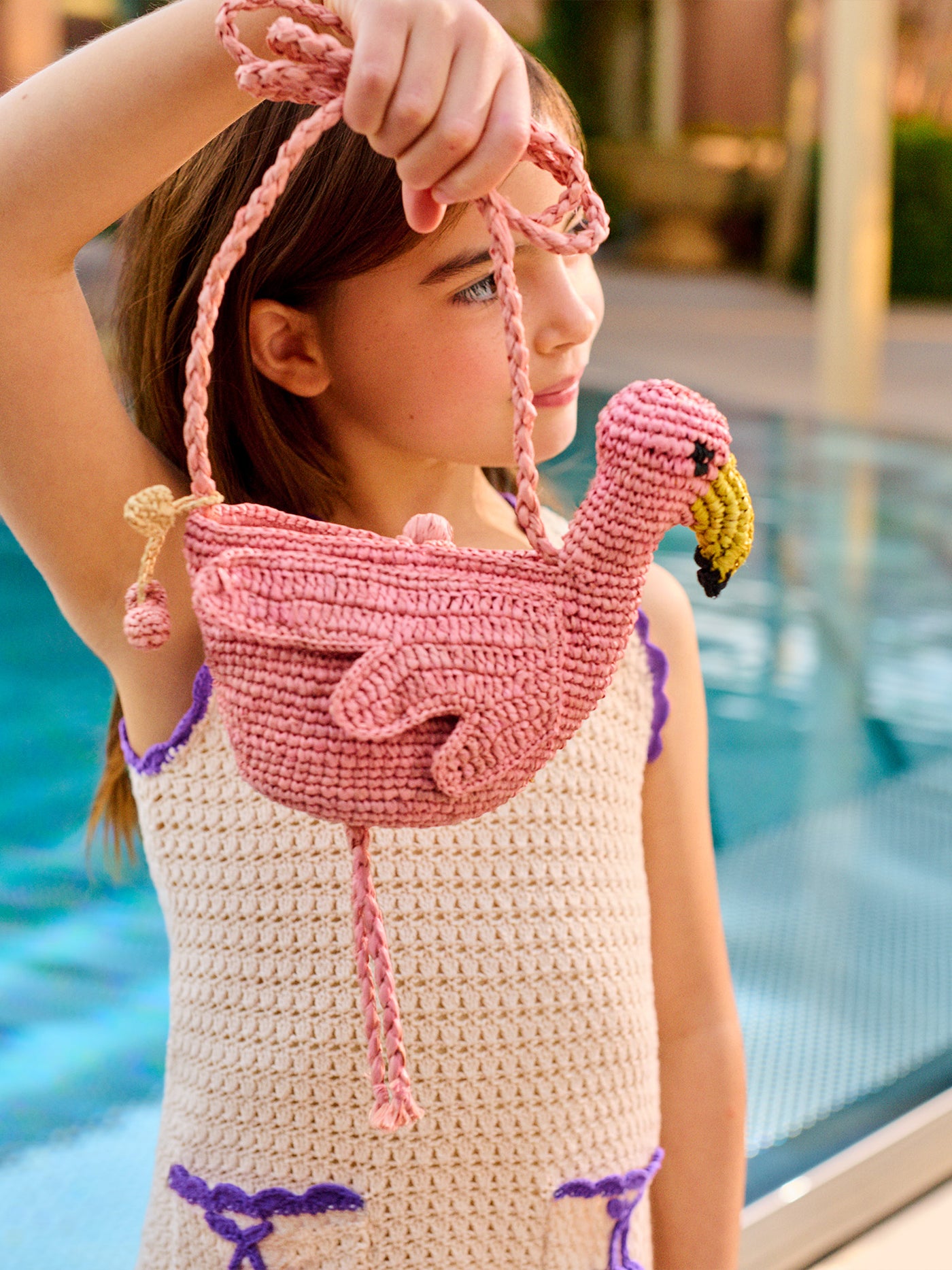 Lany handmade raffia pink flamingo bag