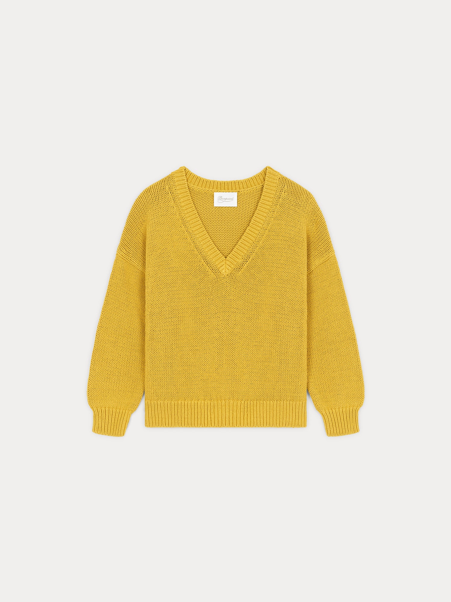 Chunky knit v-neck sweater in yellow cotton • Bonpoint